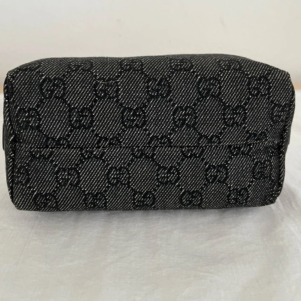 Gucci Monogram Cosmetic Pouch Black Vintage Unisex EUC